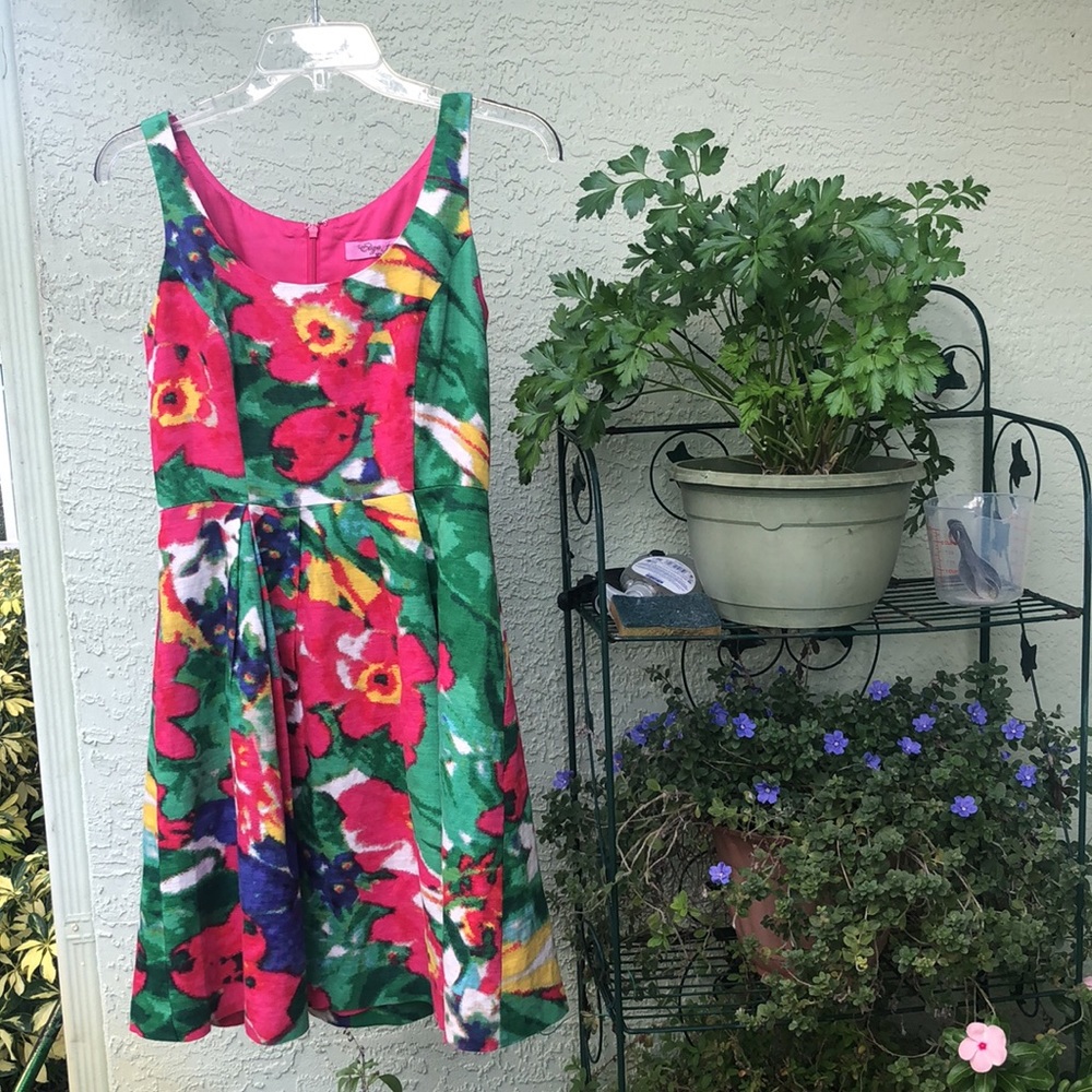 Eliza J Linen / cotton blend floral sleeveless dress